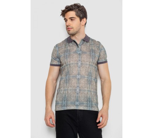 Поло мужское с принтом, цвет серо-оливковый, 247R318