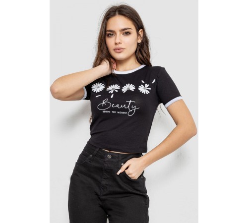 Футболка-топ жіноча з принтом, колір чорний, 244R604