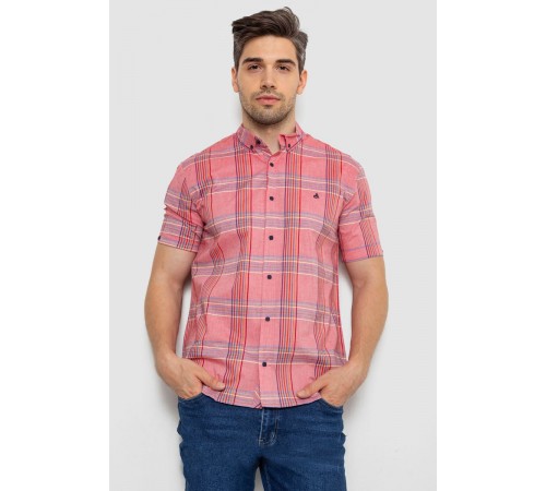 Рубашка мужская в клетку, цвет коралловый, 214R244564