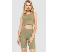 Костюм женский в рубчик повседневный, цвет оливковый, 214R700