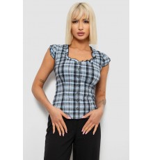 Блуза в клітину, колір джинс, 230R2502