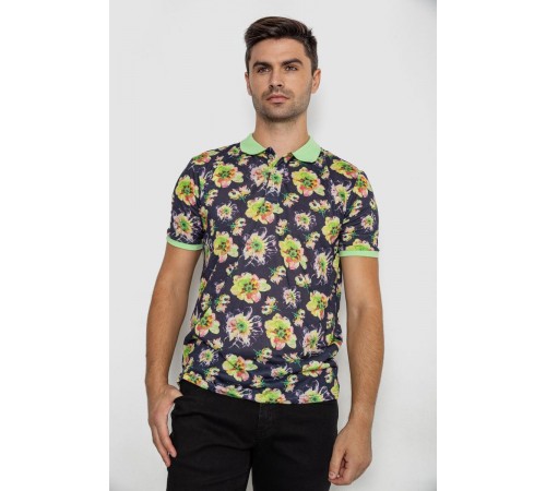 Поло мужское с принтом, цвет зелено-черный, 247R306