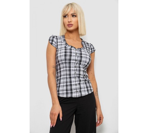 Блуза в клітину, колір сірий, 230R2502