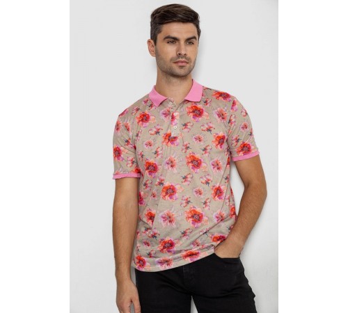 Поло мужское с принтом, цвет розово-зеленый, 247R306