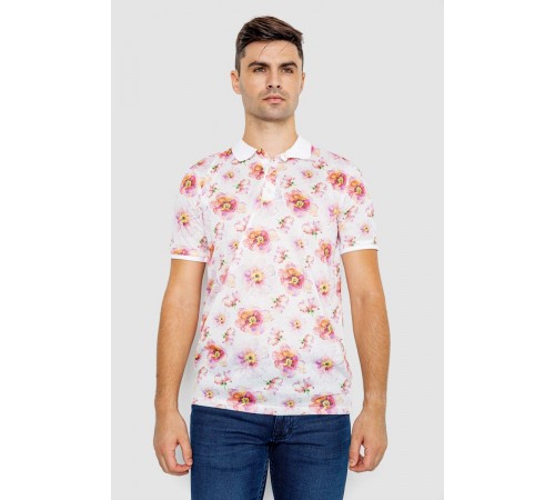 Поло мужское с принтом, цвет бело-розовый, 247R306