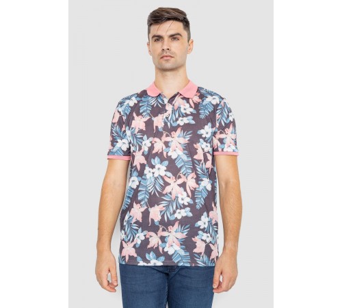 Поло мужское с принтом, цвет серо-розовый, 247R315