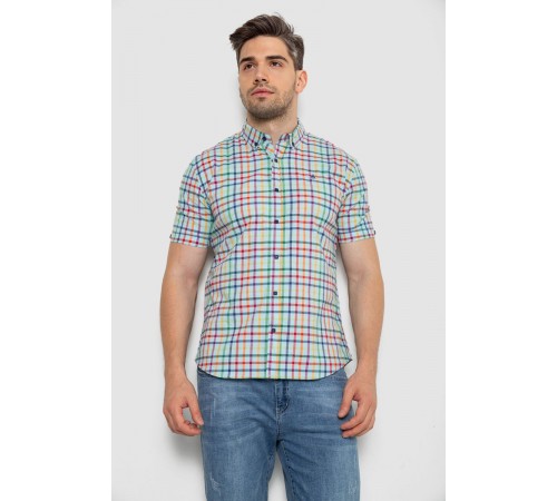 Рубашка мужская в клетку, цвет голубой, 214R842