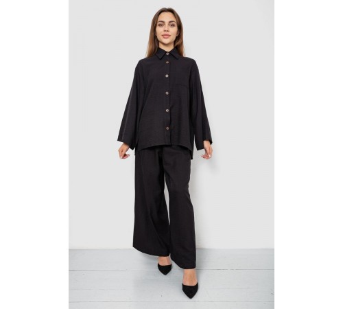 Костюм жіночий вільного крою жатка, колір чорний, 102R5264