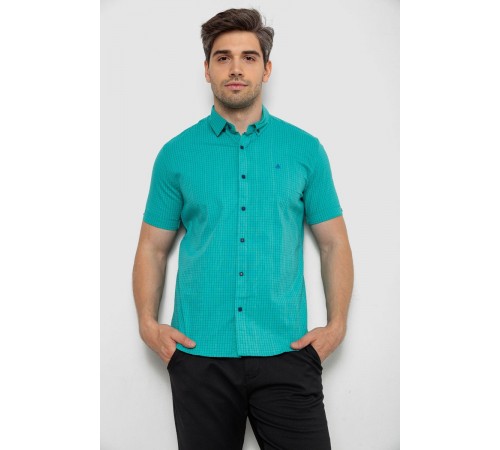 Рубашка мужская в клетку, цвет бирюзовый, 214R4564-5