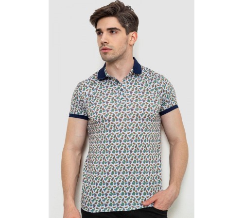 Поло мужское с принтом, цвет молочно-зеленый, 214R7003