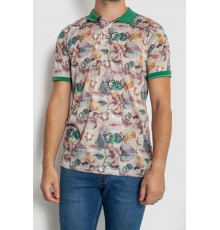 Поло мужское с принтом, цвет бежево-зеленый, 247R314