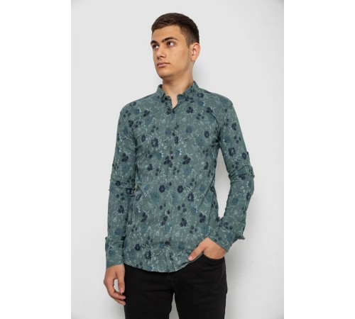 Рубашка мужская с принтом, цвет оливковый, 214R812