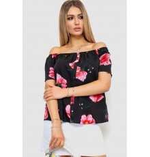 Блуза з квітковим принтом, колір чорно-рожевий, 244R088