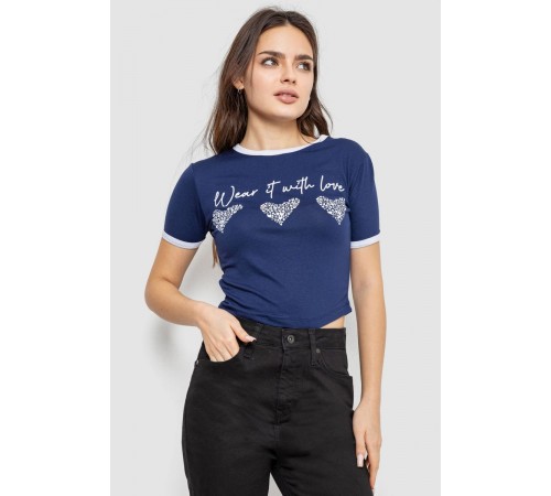 Футболка-топ жіноча з принтом, колір синій, 244R504