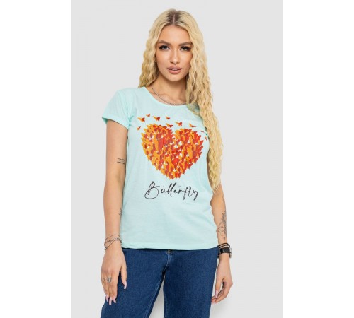Футболка жіноча з принтом, колір м'ятний, 244R2204