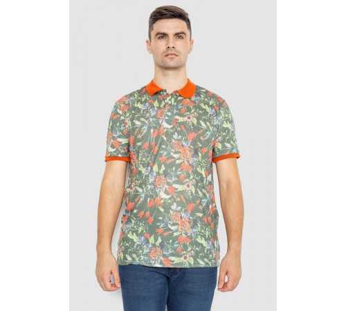 Поло мужское с принтом, цвет оранжево-зеленый, 247R310