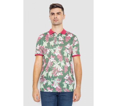 Поло мужское с принтом, цвет зелено-розовый, 247R315