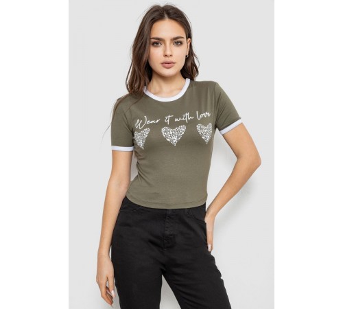Футболка-топ женская с принтом, цвет хаки, 244R504