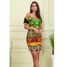 Літня сукня прямого крою, колір Зелений з принтом, 167R122-1