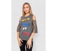 Повсякденна жіноча однотонна футболка, колір сірий, 247R027