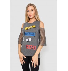 Повсякденна жіноча однотонна футболка, колір сірий, 247R027