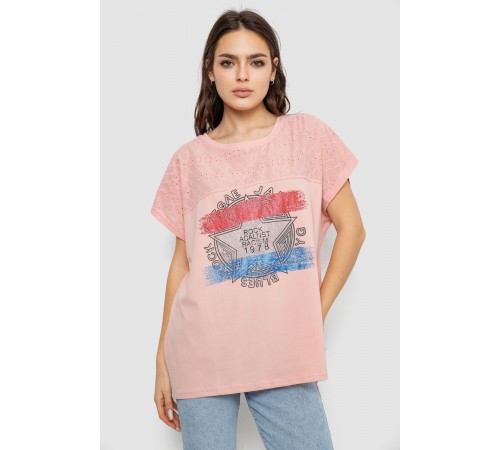 Футболка жіноча з принтом, колір пудровий, 244RW532