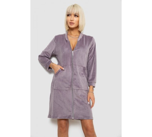 Халат жіночий велюровий на блискавці, колір темно-бузковий, 257R1023