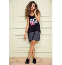 Літня сукня без рукавів, чорного кольору з принтом, 167R051