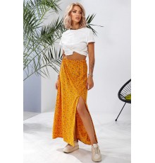Спідниця софт із квітковим принтом, колір гірчичний, 257R11