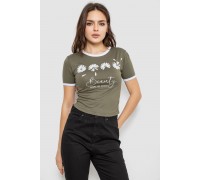 Футболка-топ жіноча з принтом, колір хакі, 244R604