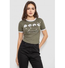 Футболка-топ жіноча з принтом, колір хакі, 244R604