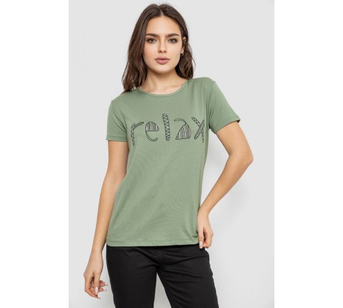 Футболка жіноча з принтом, колір оливковий, 244R610