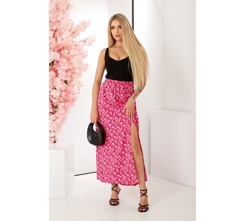 Спідниця софт із квітковим принтом, колір рожевий, 257R11