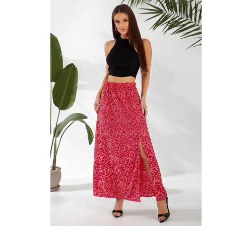 Спідниця софт однотонна в горошок, колір червоний, 257R11-1