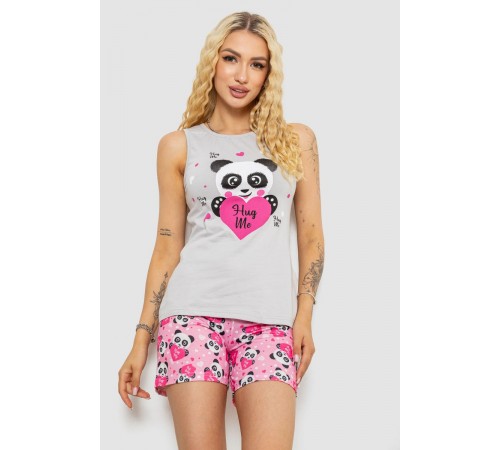 Піжама жіноча з принтом, колір сірий, 243R24495