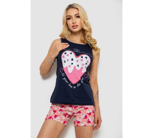 Піжама жіноча з принтом, колір синій, 243R24517