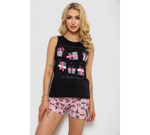 Піжама жіноча з принтом, колір чорний, 243R24520