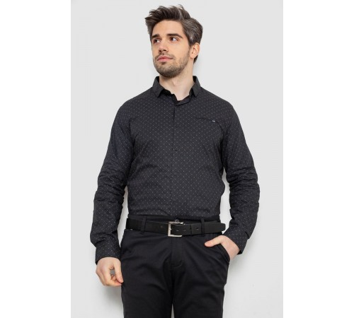 Рубашка мужская однотонная с принтом, цвет черный, 186R2008