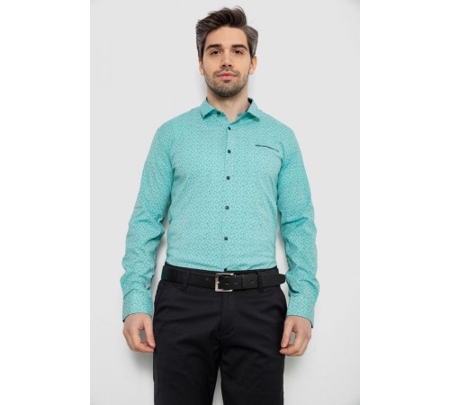 Рубашка мужская однотонная с принтом, цвет бирюзовый, 186R2028