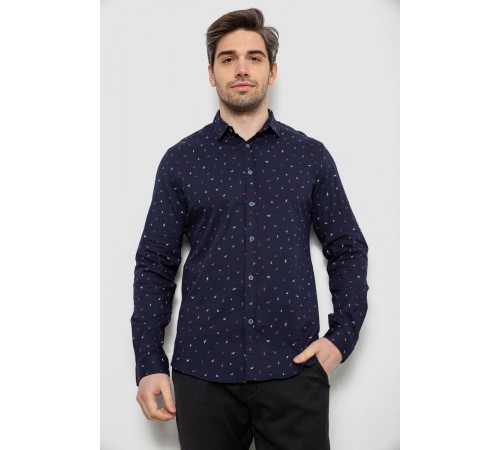 Мужская рубашка однотонная с принтом, цвет синий, 186R6917-6
