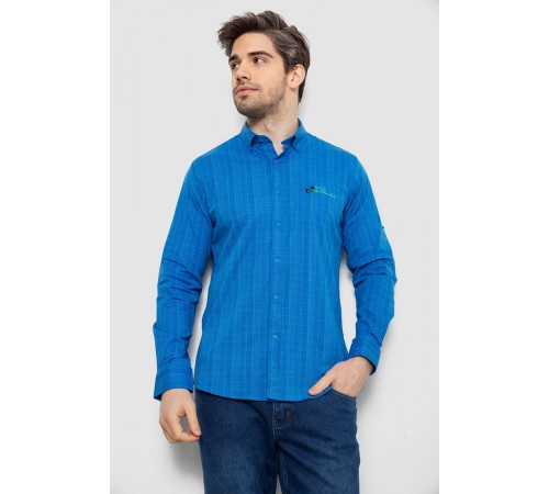 Рубашка мужская в клетку c принтом, цвет электрик, 186RM04