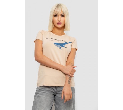 Футболка жіноча з принтом, колір бежевий, 244R1006