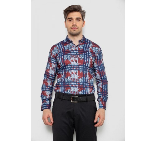 Рубашка мужская с принтом, цвет бордовый, 214R1038