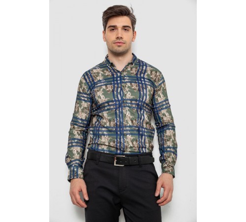 Рубашка мужская с принтом, цвет зеленый, 214R1038