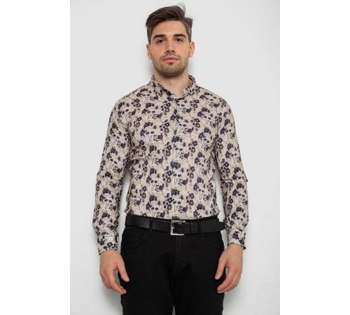 Рубашка мужская с принтом, цвет бежевый, 214R1046