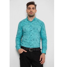 Рубашка мужская с принтом стрейч, цвет бирюзовый, 214R1054