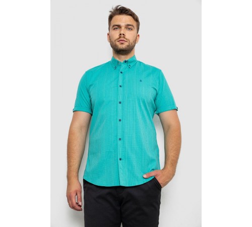 Рубашка мужская в клеточку, цвет бирюзовый, 214R4564-3
