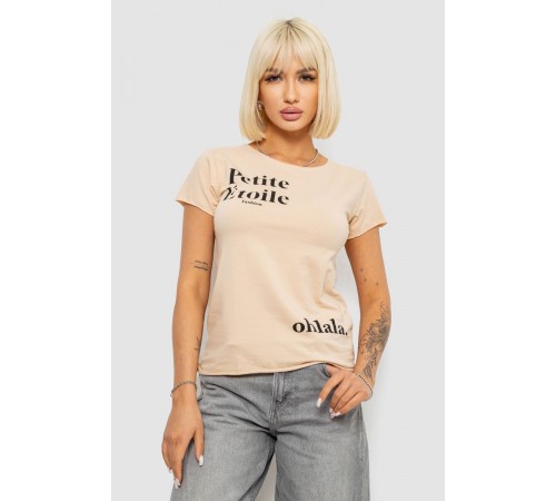 Футболка жіноча з принтом, колір бежевий, 244R1008-5