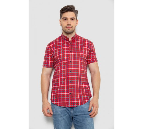 Рубашка мужская в клетку, цвет красный, 214R831-1