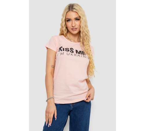 Футболка жіноча з патріотичним принтом, колір персиковий, 244R2213-1